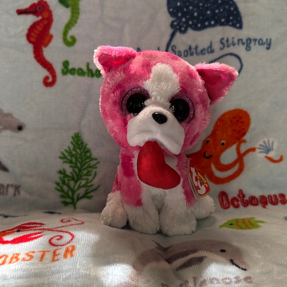 Ty Pink and White Dog Plush Toy